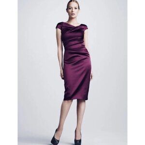 Talbot Runhof Cocktail Dress Sz 10/12 Burgundy Ruched Sheath Luxury Gala Yacht